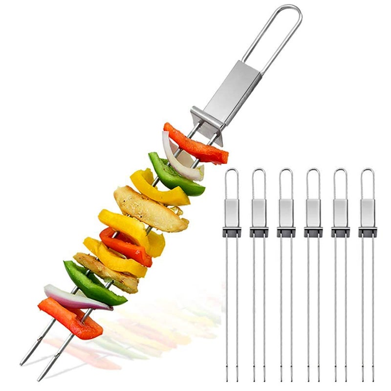 Lightique CMYK Barbecue Skewers, 6-Pack 13" Stainless Steel Grilling Skewers with Slider, Reusable Metal BBQ Shish Kabob Skewers Sticks - Image 1